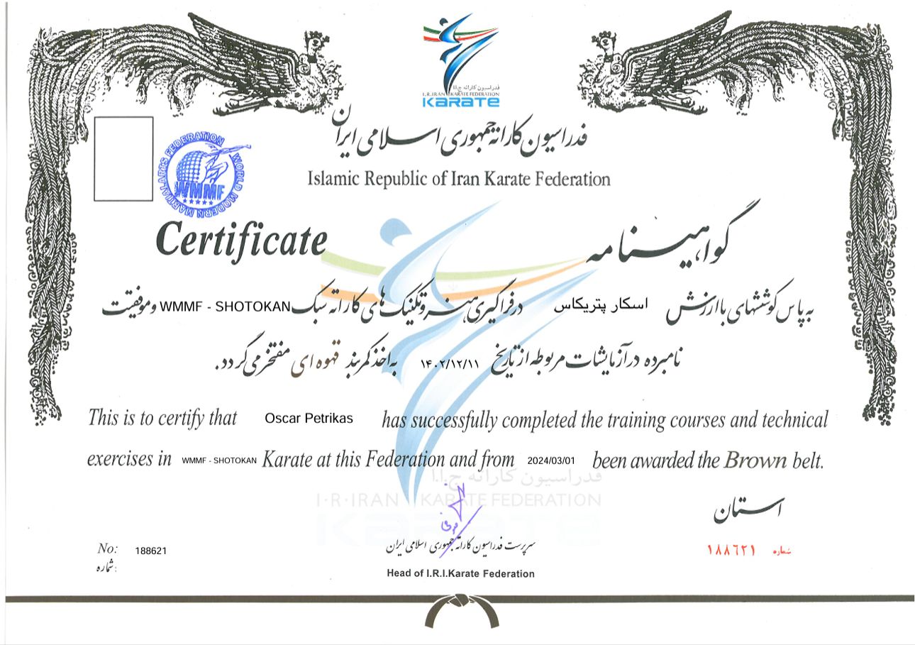 Official martial arts certificate – Hashashin Academy Dubai